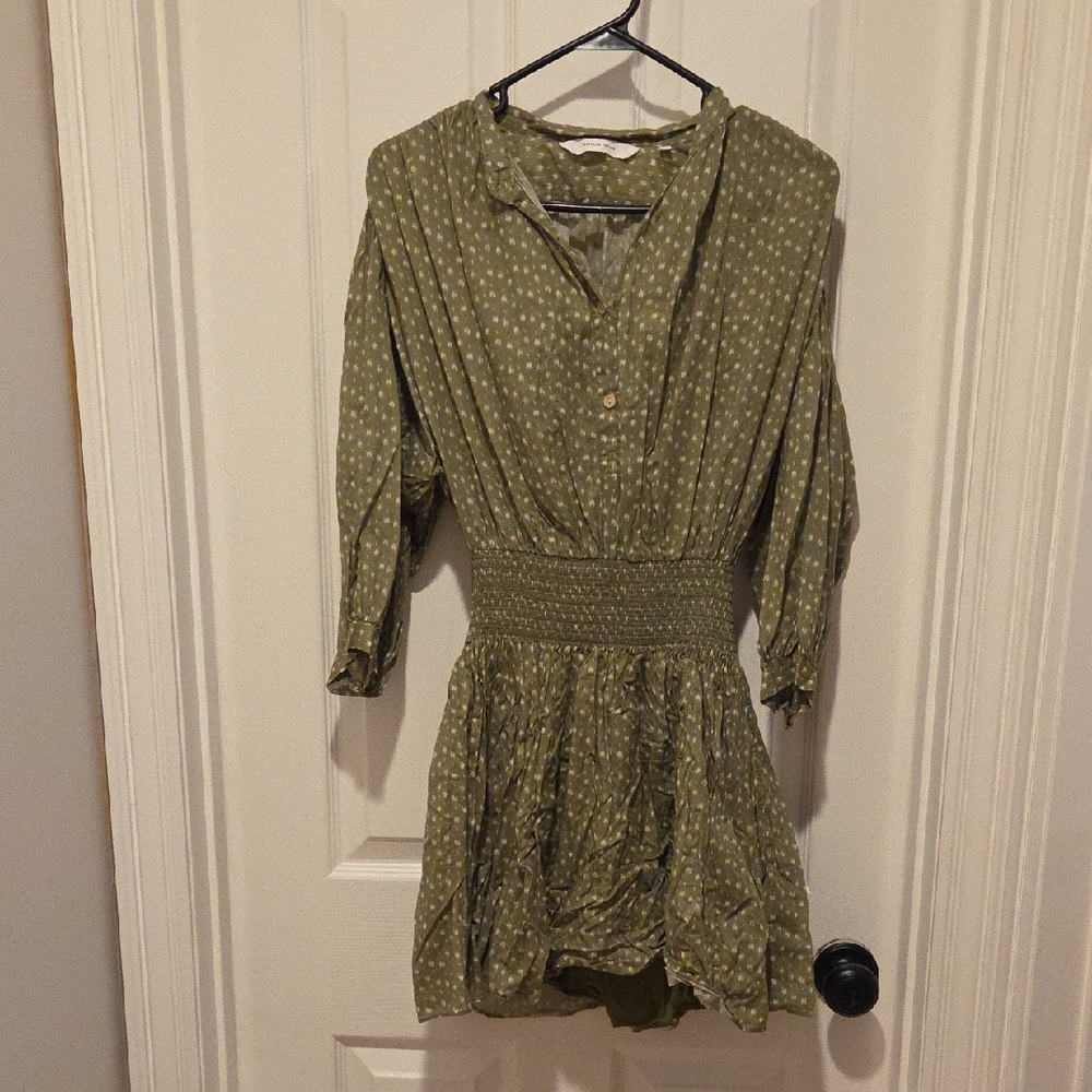 Rebecca Taylor Green Wrap Sundress with Bishop Sleeves - Medium